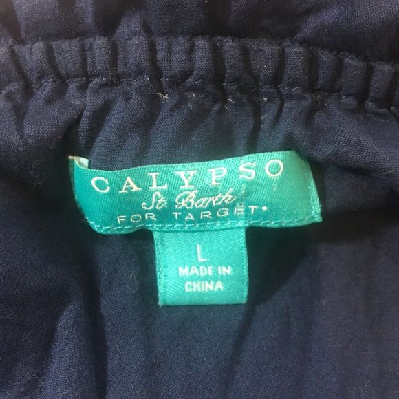 Calypso St Barth for Target Navy Blue Bardot Off Shoulder Dress White Embroidery - Picture 5 of 7